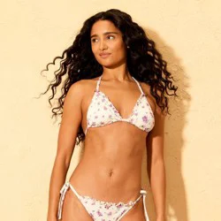 Women's Floral Print Ruffle Edge Smocked Medium Coverage Triangle Bikini Top - Wild Fable™ Cream XXS