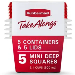 Rubbermaid TakeAlongs 2.1 Cup Mini Deep 5pk Square Food Storage Containers Red