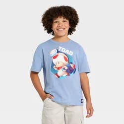 Boys' Nintendo Super Mario Brothers Short Sleeve Toad Let's Go Oversized Graphic T-Shirt - Light Blue S