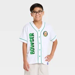 Boys' Nintendo Super Mario Brothers Bowser Baseball Jersey - White/Green L
