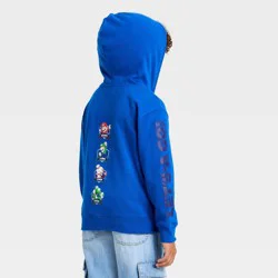 Boys' Nintendo Super Mario Brothers French Terry Front and Back Graphic Hoodie Full Zip-Up Sweatshirt - Blue XL