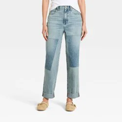 Women's High-Rise Patchwork Vintage Straight Cropped Jeans - Universal Thread™ Medium Wash 8