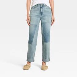 Women's High-Rise Patchwork Vintage Straight Cropped Jeans - Universal Thread™ Medium Wash 16