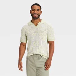 Men's Short Sleeve Palm Print Johnny Collar Polo Sweater - Goodfellow & Co™ Green XL