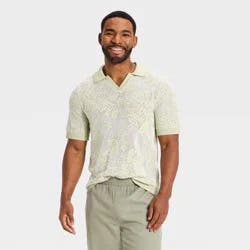 Men's Short Sleeve Palm Print Johnny Collar Polo Sweater - Goodfellow & Co™ Green XL