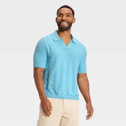 Men's Short Sleeve Johnny Collar Sweater Polo - Goodfellow & Co™ Blue L