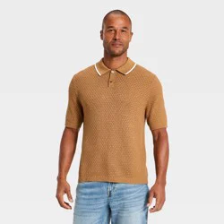 Men's Short Sleeve Open Work 2-Button Tipped Sweater Polo - Goodfellow & Co™ Brown L