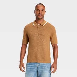 Men's Short Sleeve Open Work 2-Button Tipped Sweater Polo - Goodfellow & Co™ Brown L