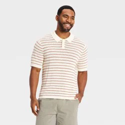 Men's Short Sleeve Striped Open Work 2-Button Sweater Polo - Goodfellow & Co™ Cream XL