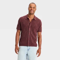 Men's Short Sleeve Open Work Crochet Polo Sweater - Goodfellow & Co™ Brown M