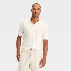 Men's Short Sleeve Johnny Collar Sweater Polo - Goodfellow & Co™ Cream XXL