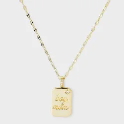 14k Gold Dipped Cubic Zirconia Engraved "Boy Mom" Tag Pendant Necklace - A New Day™ Gold