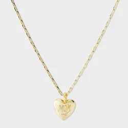 14k Gold Dipped "Mom" Puffed Heart Paperclip Chain Pendant Necklace - A New Day™ Gold