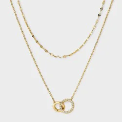 14k Gold Dipped Intertwined Polished & Pave Circles Multi-Strand Necklace - A New Day™ Gold