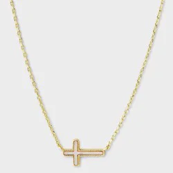 14k Gold Dipped Mother Of Pearl Inlay Sideways Cross Necklace - Gold