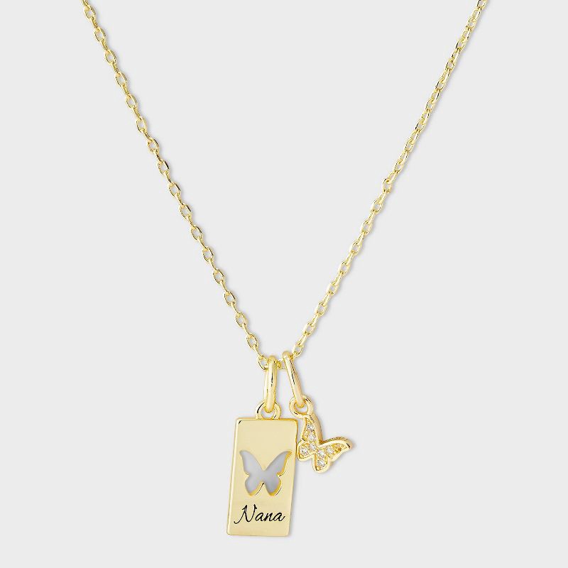 slide 1 of 4, 14k Gold Dipped "Nana" Butterfly Tag Pendant Necklace - Gold, 1 ct