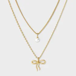 14k Gold Dipped Pearl & Bow Multi-Strand Necklace - A New Day™ Gold