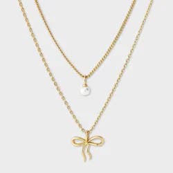 14k Gold Dipped Pearl & Bow Multi-Strand Necklace - A New Day™ Gold
