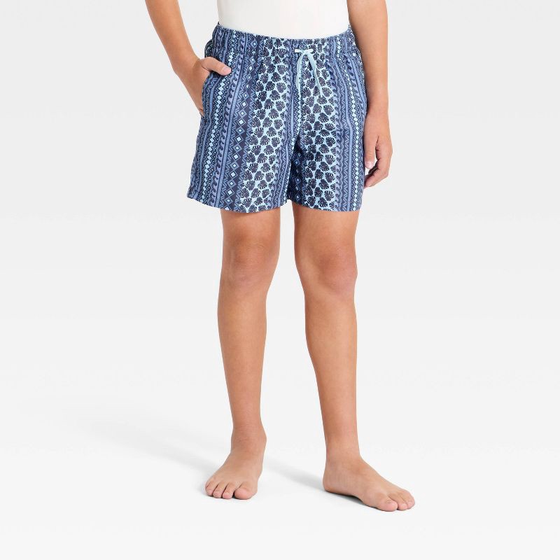 slide 1 of 3, Boys' Geo Striped Swim Trunks with Built in Boxers - art class™ Blues S, 1 ct