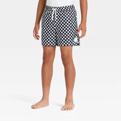 Boys' Checkerboard Swim Trunks with Built in Boxers - art class™ Black/White M