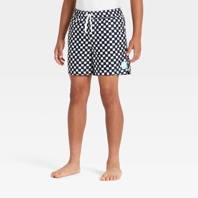 slide 1 of 3, Boys' Checkerboard Swim Trunks with Built in Boxers - art class™ Black/White L, 1 ct