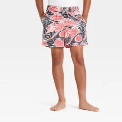 Boys' Sunset Palms Swim Trunks with Built in Boxers - art class™ Black/Coral/Aqua M