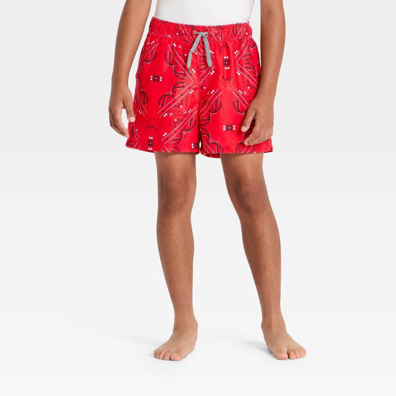 slide 1 of 3, Boys' Paisley Swim Trunks with Built in Boxers - art class™ Red M, 1 ct