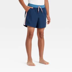 Boys' Colorblock Side Piecing Swim Trunks with Built in Boxers - art class™ Blue/Chiffon Cream/Red L