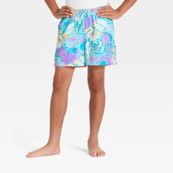 Boys' Tropical Floral Swim Trunks with Built in Boxers - art class™ Blue L