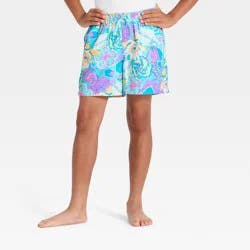 Boys' Tropical Floral Swim Trunks with Built in Boxers - art class™ Blue L