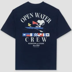 Peanuts Men's Snoopy "Open Water Crew" Short Sleeve Graphic T-Shirt - Navy Blue M