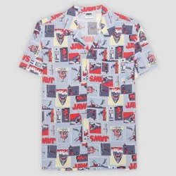 Men's Jaws Short Sleeve Button-down Shirt - Blue/Red S