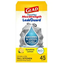 Glad ForceFlex MaxStrength Drawstring LeakGuard Trash Bags - Sunshine Lemon - 13 Gallon - 45ct