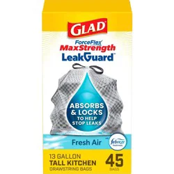 Glad ForceFlex MaxStrength Drawstring LeakGuard Trash Bags - Fresh Air - 13 Gallon - 45ct