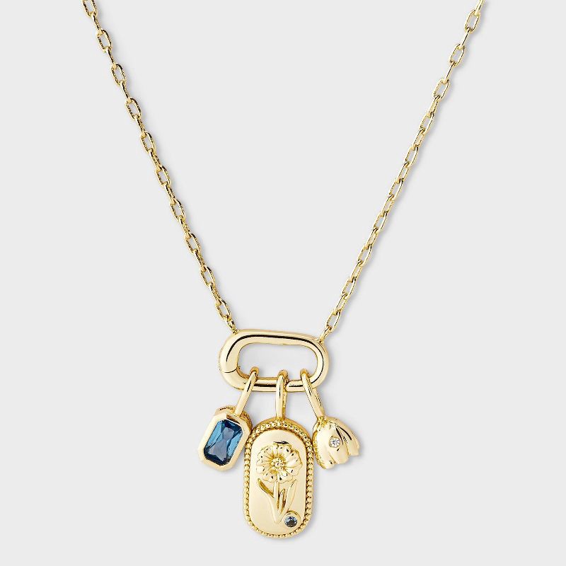 slide 1 of 5, 14k Gold Dipped Polished Forget Me Not Tag with Charm and Bud Necklace - A New Day™ Gold/Blue, 1 ct
