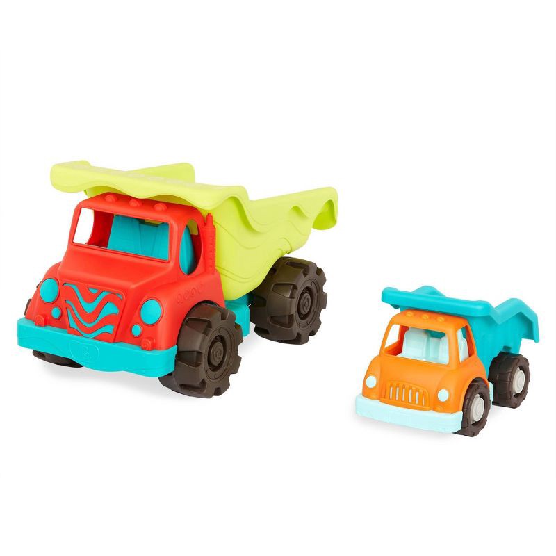 slide 1 of 7, B. toys Dump Truck Duo - 20" Dump Truck & Mini Dump Truck set, 20 in