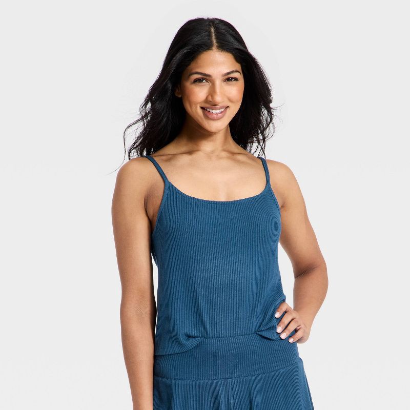 slide 1 of 3, Women's Cozy Ribbed Cami Top - Auden™ Dark Blue L, 1 ct