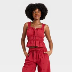 Women's Ruffle Seersucker Tie-Front Tank Top - Auden™ Red XL