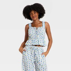 Women's Ruffle Seersucker Tie-Front Tank Top - Auden™ Blue Floral XS