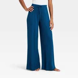 Women's Cozy Ribbed Wide Leg Pants - Auden™ Dark Blue M