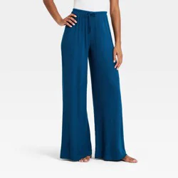 Women's Cozy Ribbed Wide Leg Pants - Auden™ Dark Blue L
