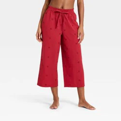 Women's Seersucker Wide Leg Cropped Pajama Pants - Auden™ Red XL