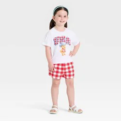 Toddler Girls' Mad Engine 2pc Americana Duck Gingham T-Shirt & Shorts Set - White/Red 3T