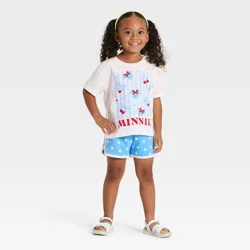 Toddler Girls' 2pc Disney Minnie Mouse Americana T-Shirt and Shorts Set - Blue/Red 3T