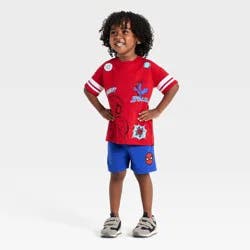Toddler Boys' 2pc Marvel Spider-Man Americana USA Jersey and Shorts Set - Red 2T