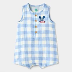 Mickey Mouse & Friends Baby Boys' Disney Mickey Mouse Americana Gingham Romper - Light Blue 12M