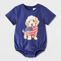 Grayson Mini Baby' Ameriana Puppy Flag Bodysuit - Navy Blue 0-3M