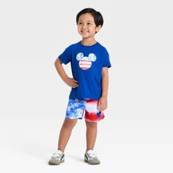 Toddler Boys' 2pc Mickey Mouse Americana Flag T-Shirt and Shorts Set - Blue 5T