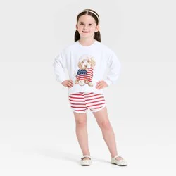 Grayson Mini Toddler Girls' 2pc Americana Puppy Flag Crewneck Sweatshirt & Shorts Set - White 4T
