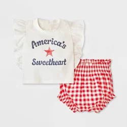 Grayson Mini Baby Girls' 4th of July Ruffle Top & Bloomer Set - Off-White 6-9M